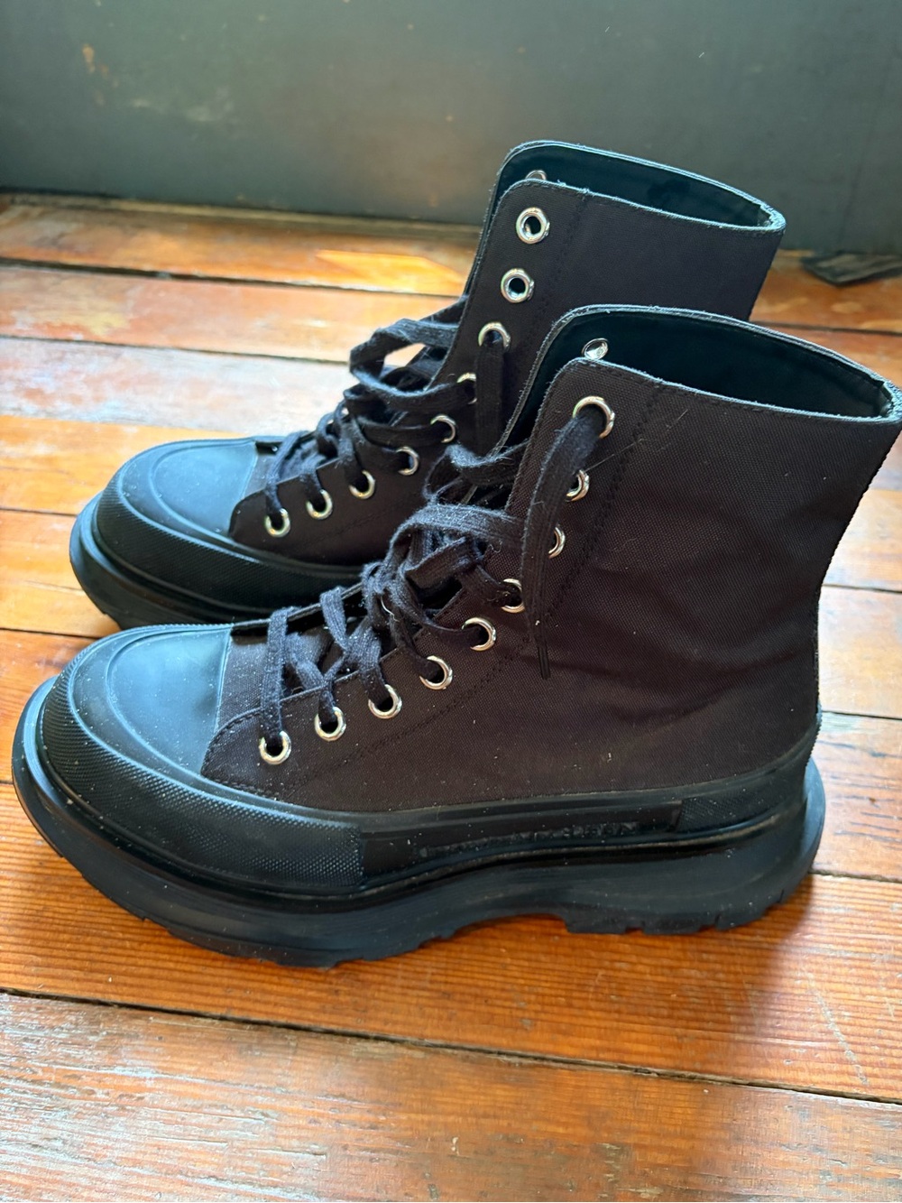 Black High-Top Canvas Platform Boots